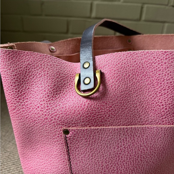 Portland Leather Goods Large Tote Pebbled Bubblegum Pink Bag Work Travel EUC - Picture 6 of 11